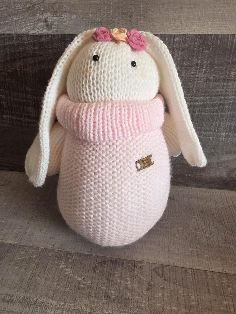 BUNNY PATCH Stuffed Plush Bunny Rabbit 10" Rare HTF Floral Crown Knitted b297